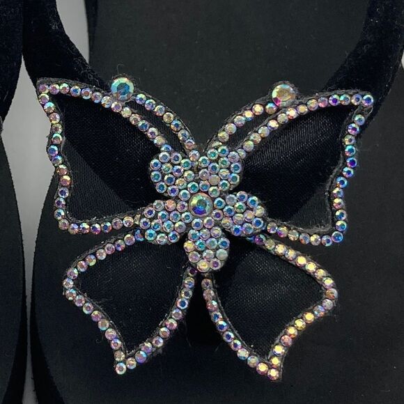 Colorful Crystal Butterfly Velvet Platform Slippers Size 5/23,5cm - Picture 3 of 9